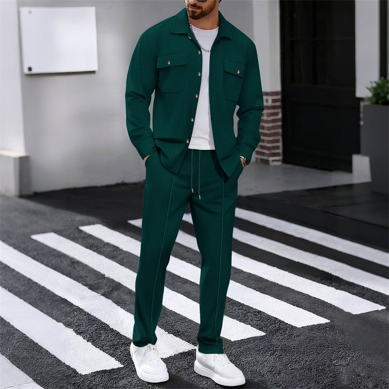 Men's Waffle Button-Down Jacket & Pants Set